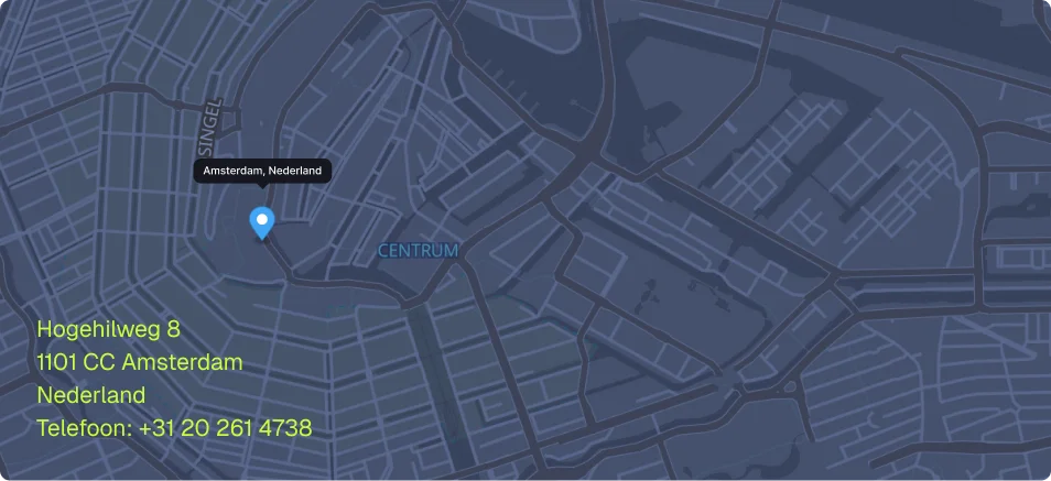 Kaart met de ligging van de stad Amsterdam, Nederland.